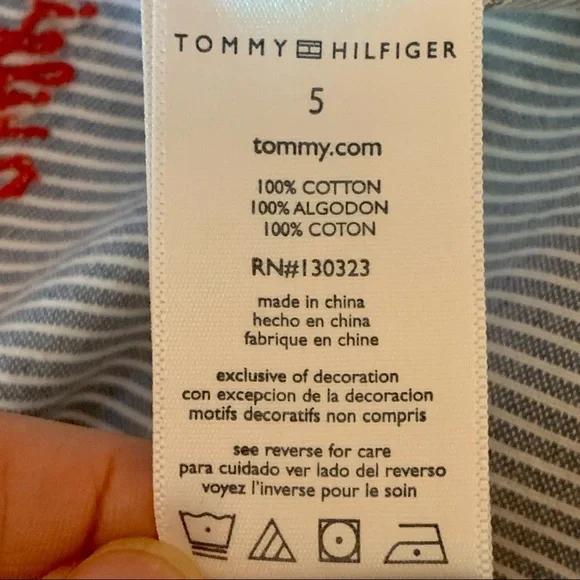 TOMMY HILFIGER Striped Denim Ruffle Dress Sleeveless 100% Cotton Blue & White 5 - Picture 15 of 16